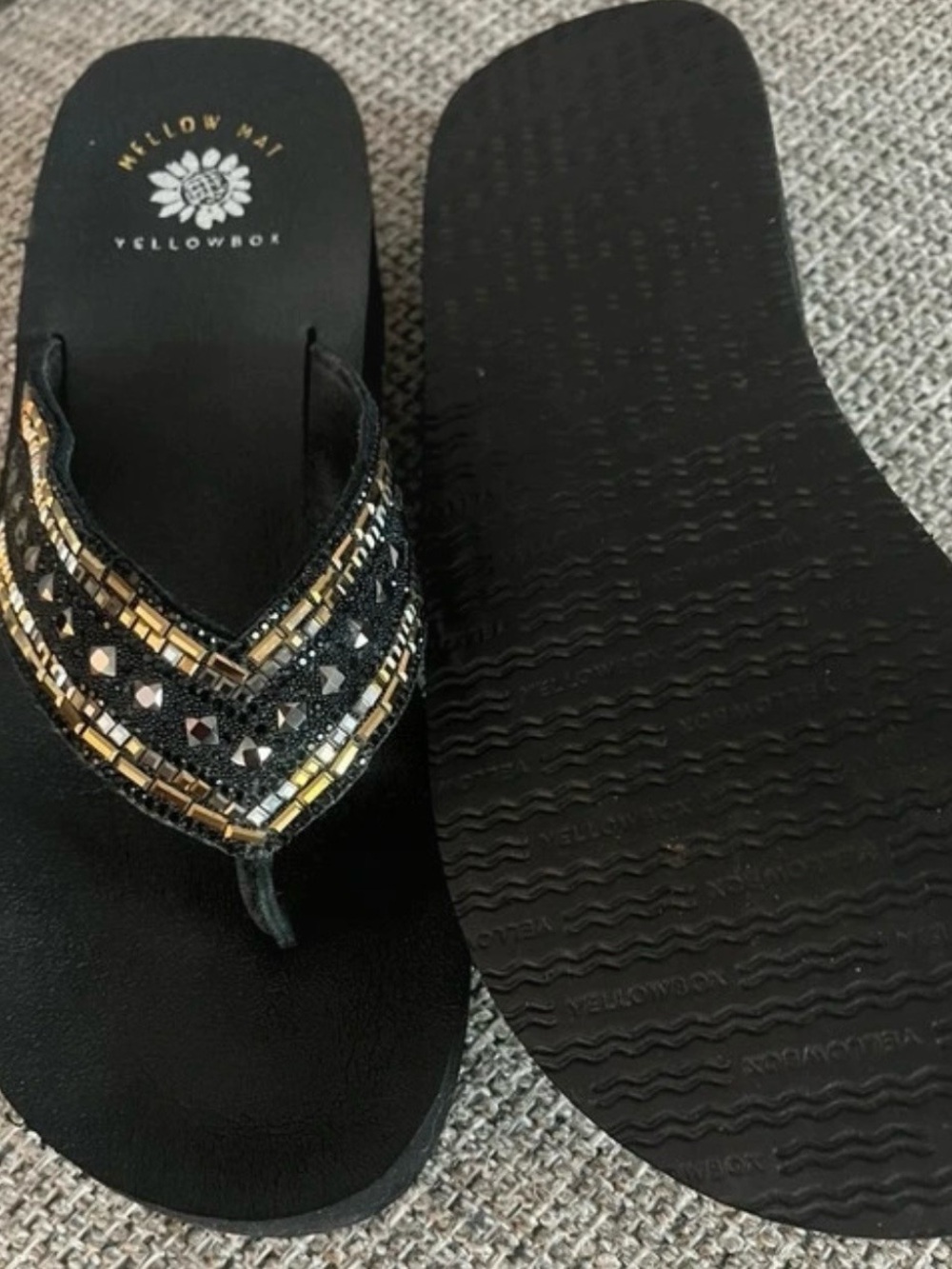 Yellow Box Black and Gold Beaded Women's Flip Sandal